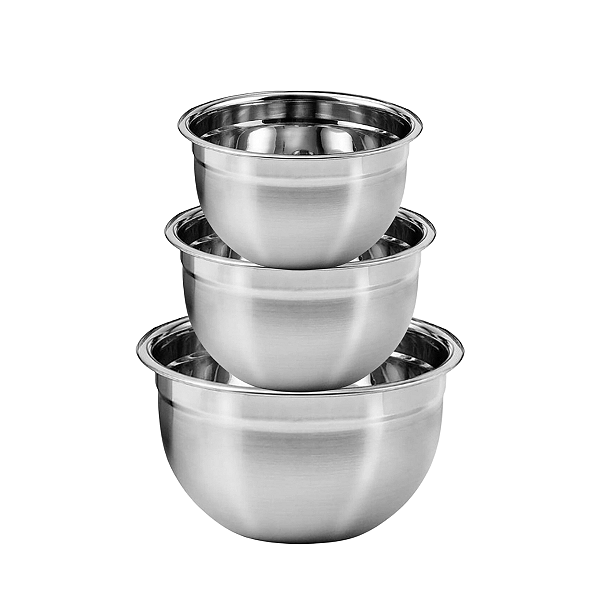 Conjunto tigela bowl inox 3un fundo grosso profissional