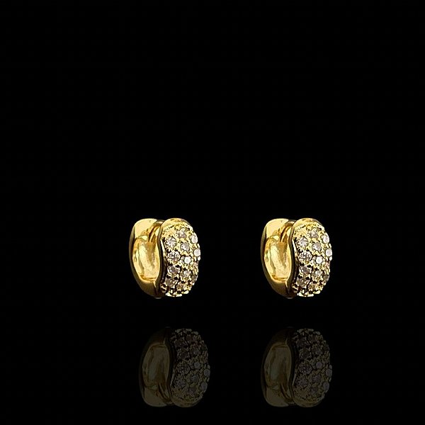 PAR DE BRINCO ARGOLA  CRAVEJADO EM PEDRA ZIRCÔNIA PREMIUM  - BANHADO A OURO 18K
