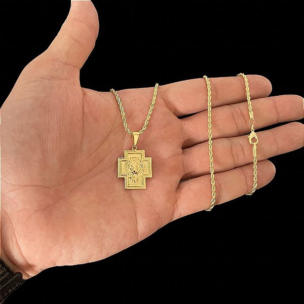 CORRENTE BAIANA (2MM- 70CM) + PINGENTE LEÃO DA TRIBO DE JUDÁ - BANHADO A OURO 18K