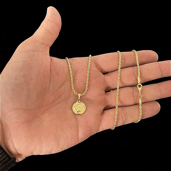 CORRENTE BAIANA (2MM- 70CM) + PINGENTE MEDUSA - BANHADO A OURO 18K