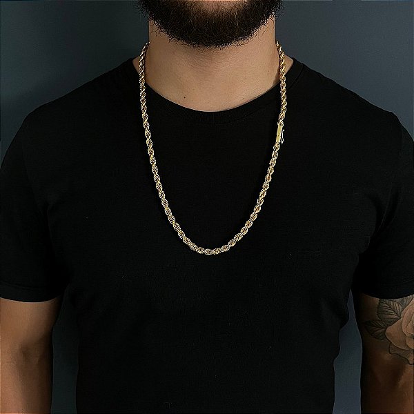 CORRENTE  BAIANA  FECHO CANHÃO ( 6mm - 60G )-  70cm - BANHADO A OURO 18k