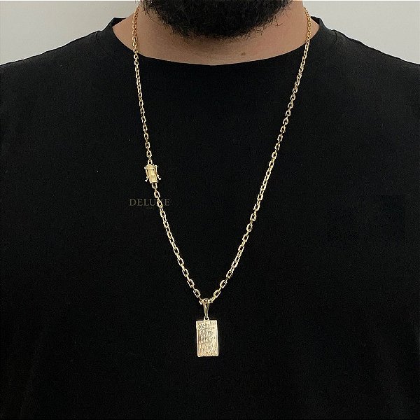 CORRENTE CADEADO( 3mm- 70Cm) + PINGENTE PLACA SALMOS - BANHO DE OURO 18K