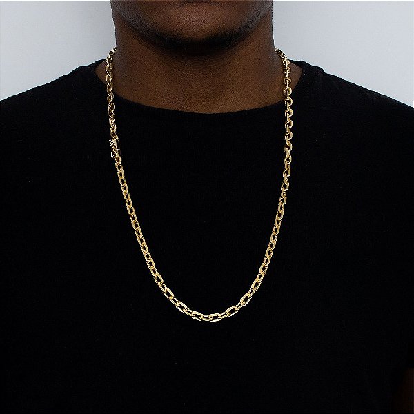 CORRENTE CADEADO (7mm 45G) -70cm - COM FECHO CANHÃO - BANHADO A OURO 18k