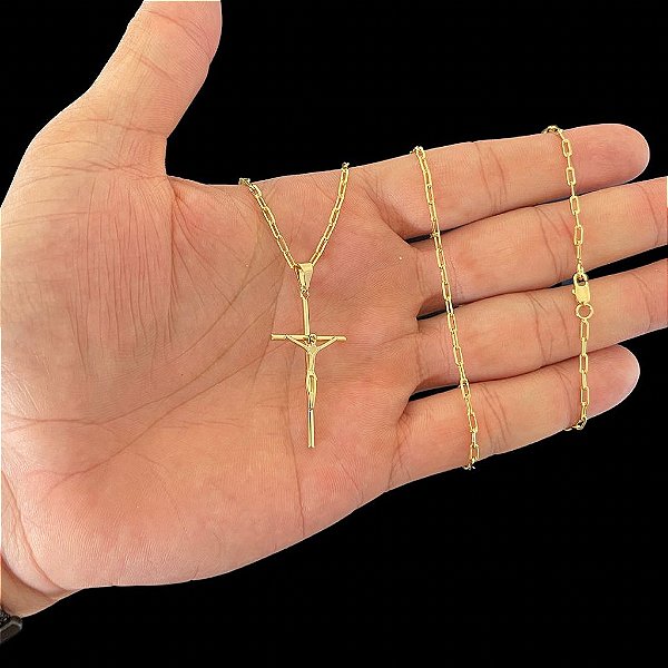 CORRENTE CARTIE (1.5mm- 70/60cm) + PINGENTE CRUCIFIXO - BANHADO A OURO 18K