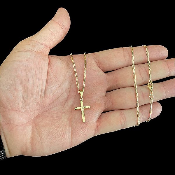 CORRENTE CARTIE (1.5mm- 70/60cm) + PINGENTE CRUZ DETALHADA  - BANHADO A OURO 18K