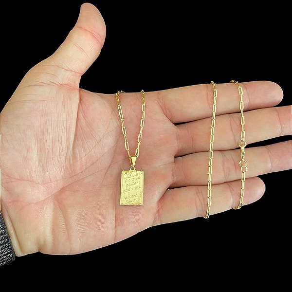 CORRENTE CARTIE (1.5mm- 70/60cm) + PINGENTE PLAQUINHA SALMOS  - BANHADO A OURO 18K