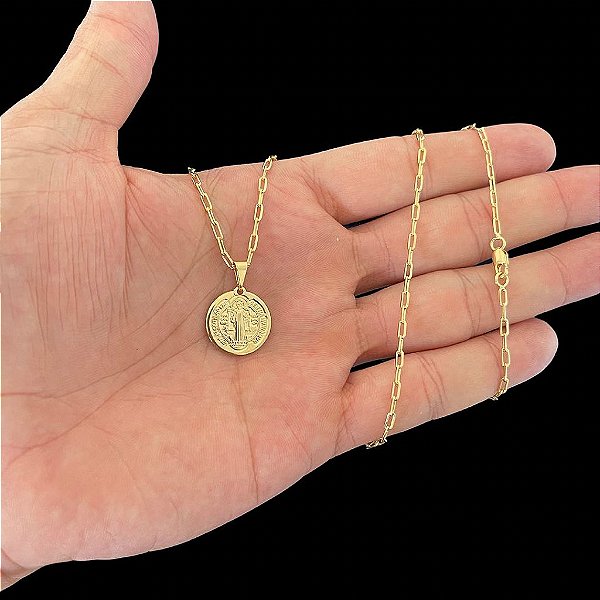 CORRENTE CARTIE (1.5mm- 70/60cm) + PINGENTE SÃO BENTO - BANHADO A OURO 18K
