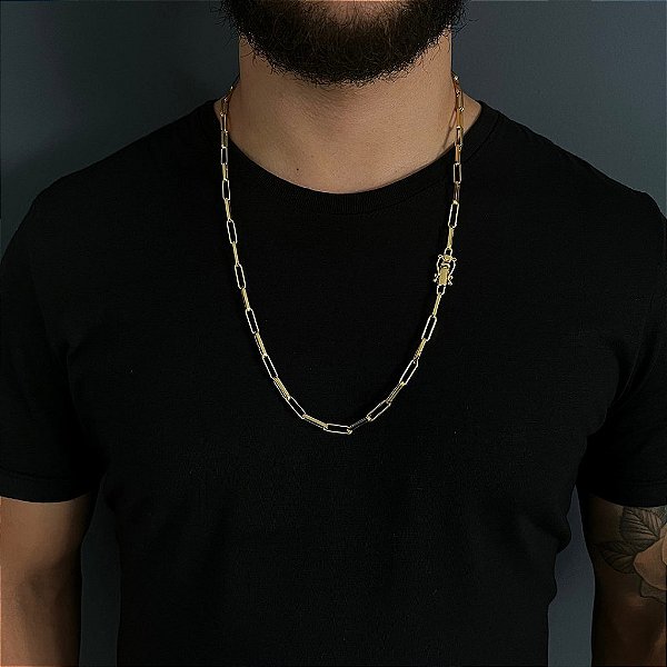 CORRENTE TIJOLINHO ALONGADO (5MM -28G  -70CM) FECHO COM MARCAÇÃO 750 - BANHADO A OURO 18K