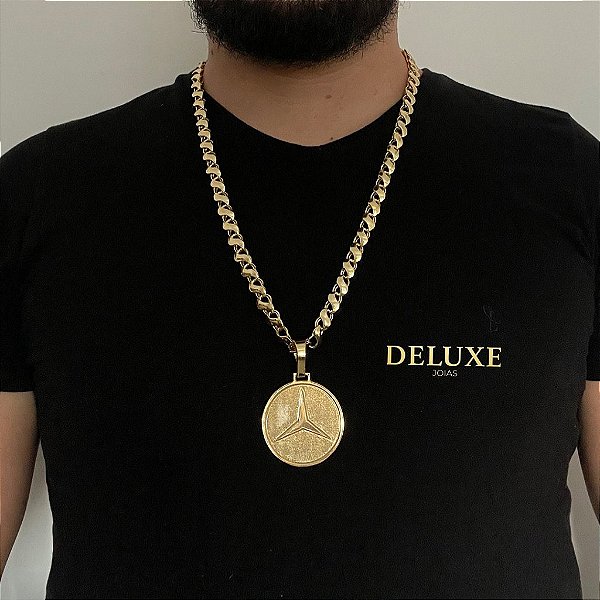 CORRENTE FRISO S( 8mm- 70Cm) + PINGENTE MERCEDES G - BANHADO A OURO 18K