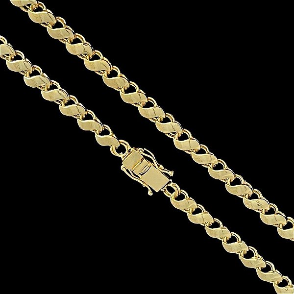 CORRENTE FRISO S DUPLA FACE (8mm -79G-70cm) FECHO COM MARCAÇÃO 750 - BANHADO A OURO 18K