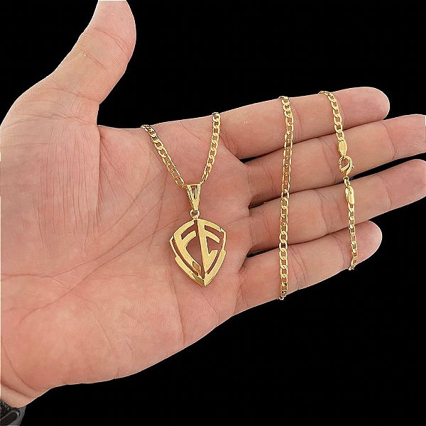 CORRENTE GRUMET( 2mm -60 ou 70cm) + PINGENTE FÉ - BANHADO A OURO 18K