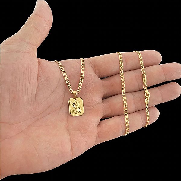 CORRENTE GRUMET( 2mm 60 ou 70cm) + PINGENTE PLACA JESUS