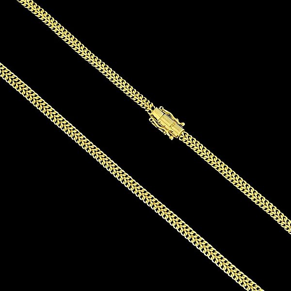 CORRENTE GRUMET DUPLA SOLDADO( 4MM -70CM ) - FECHO COM MARCAÇÃO 750 - BANHO DE OURO 18K