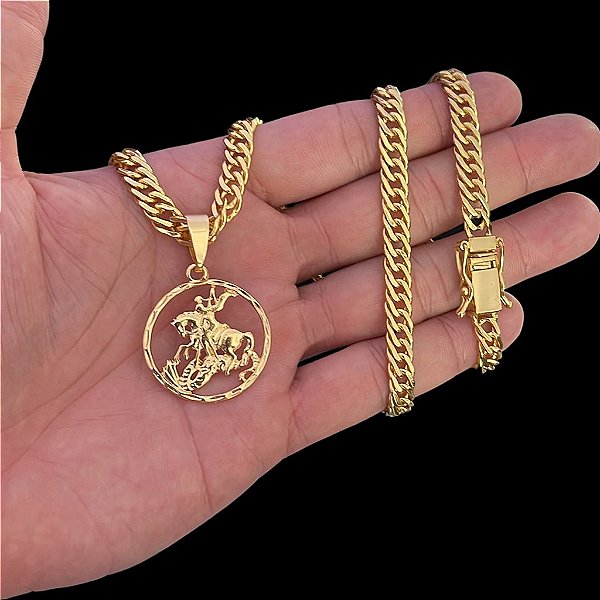 CORRENTE LACRAIA( 7mm- 70cm) + PINGENTE MEDALHA SÃO JORGE