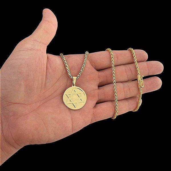 CORRENTE PERUANA( 5mm -70cm) + PINGENTE MEDALHA MACIÇA ESTRELA DE DAVI