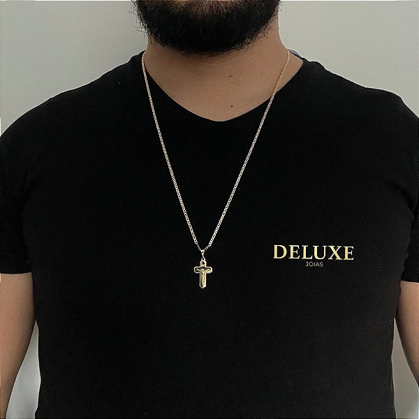 CORRENTE  PIASTRINE( 1.8mm- 70Cm) + PINGENTE CRUZ - BANHADO A OURO 18K.