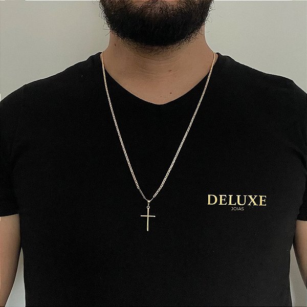 CORRENTE PIASTRINE( 1.8mm- 70cm) + PINGENTE CRUZ PALITO  P - BANHADO A  OURO 18K.