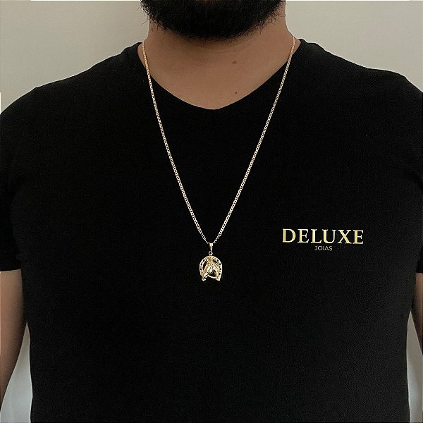 CORRENTE PIASTRINE( 1.8mm- 70cm) + PINGENTE FERRADURA DE CAVALO - BANHADO A OURO 18K.