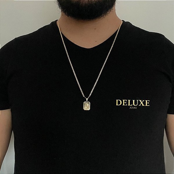 CORRENTE PIASTRINE( 1.8mm- 70cm) + PINGENTE PLAQUINHA CRUCIFIXO - BANHADO A OURO 18K.