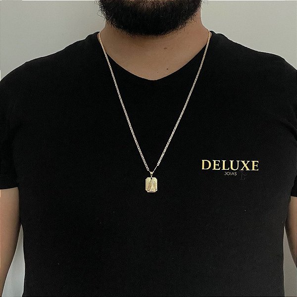 CORRENTE PIASTRINE( 1.8mm- 70cm) + PINGENTE PLAQUINHA NOSSA SENHORA