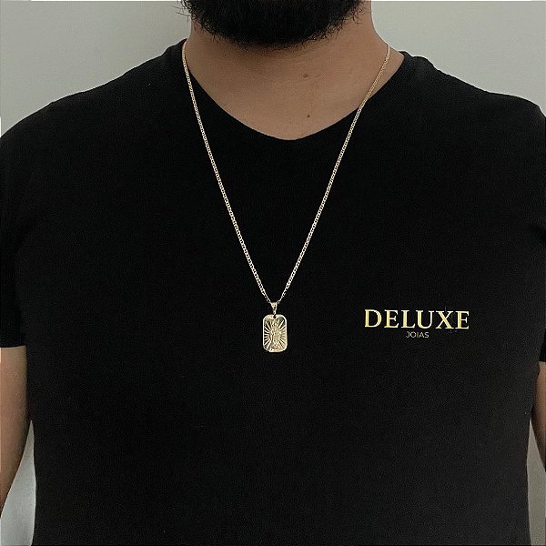 CORRENTE PIASTRINE( 1.8mm 70cm) + PINGENTE PLAQUINHA NOSSA SENHORA 3D- BANHADO A OURO 18K.