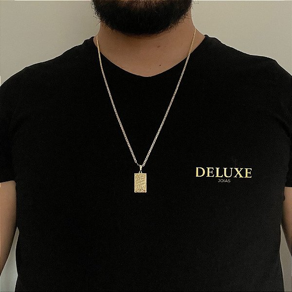 CORRENTE PIASTRINE( 1.8mm- 70cm) + PINGENTE PLAQUINHA SALMOS- BANHADO A OURO 18K.