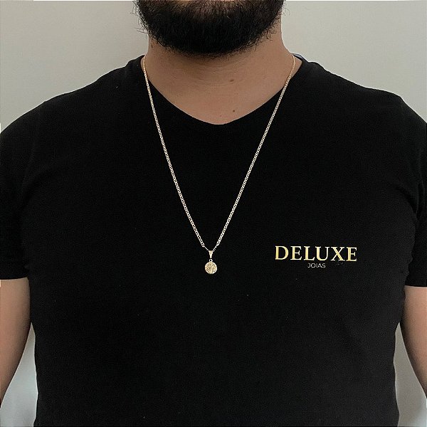 CORRENTE PIASTRINE( 1.8mm- 70cm) + PINGENTE SÃO BENTO MEDALHA MINI DUPLA FACE PP