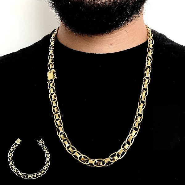 CORRENTE + PULSEIRA DELUXE ( 8mm - 36G)- 60cm - BANHADO A OURO 18K