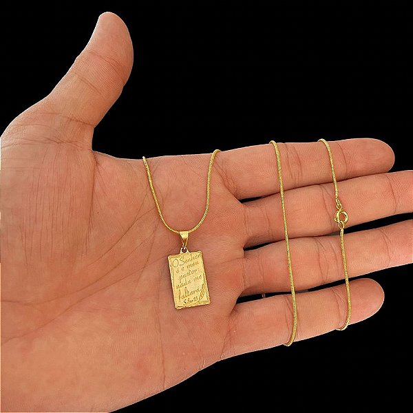 CORRENTE RABO DE RATO( 1.5cm- 70cm) + PINGENTE PLACA - BANHADO A OURO 18K.