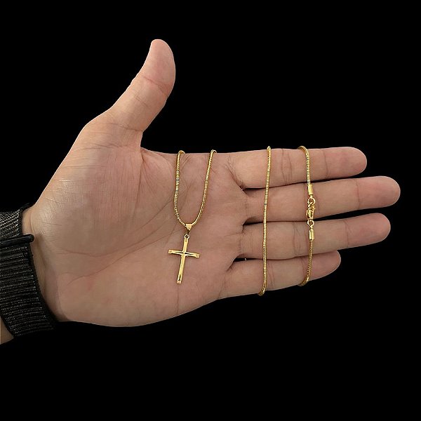 CORRENTE RABO DE RATO ( 2mm-70cm) + PINGENTE CRUZ DETALHADA