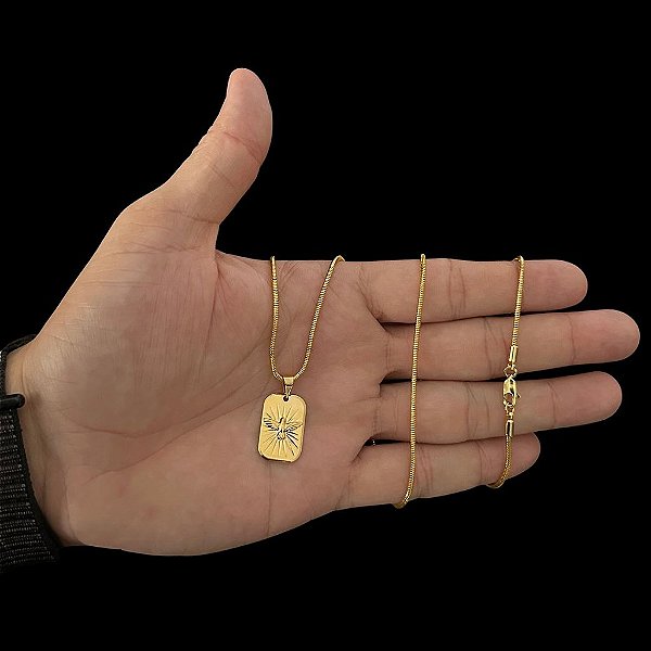 CORRENTE RABO DE RATO ( 2mm-70cm) + PINGENTE ESPIRITO SANTO PLAQUINHA 3D P - BANHADO A OURO 18K.