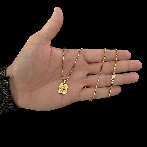 CORRENTE RABO DE RATO ( 2mm-70cm) + PINGENTE ESPIRITO SANTO PLAQUINHA 3D PP - BANHADO A OURO 18K.