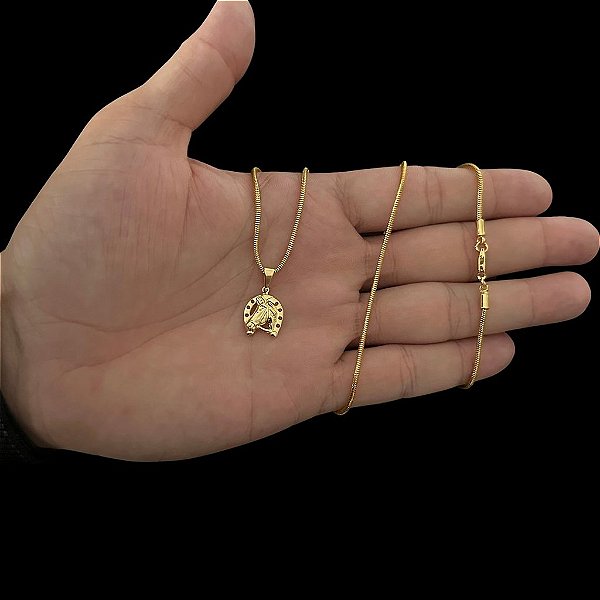 CORRENTE RABO DE RATO ( 2mm-70cm) + PINGENTE FERRADURA DE CAVALO  PP - BANHADO A OURO 18K.