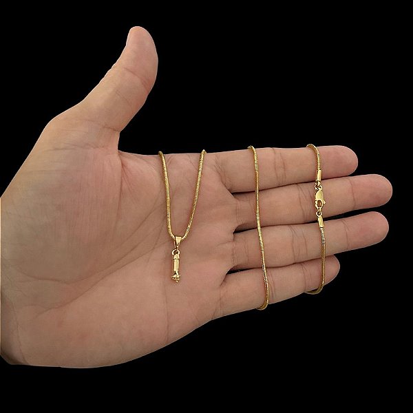 CORRENTE RABO DE RATO ( 2mm-70cm) + PINGENTE FIGA PP- BANHADO A OURO 18K.