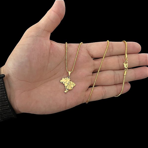 CORRENTE RABO DE RATO ( 2mm-70cm) + PINGENTE MAPA DO BRASIL COM NOSSA SENHORA