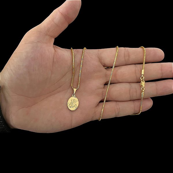 CORRENTE RABO DE RATO ( 2mm-70cm) + PINGENTE MEDALHA OVAL SÃO JORGE PP