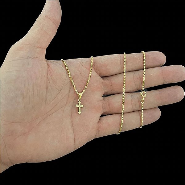 CORRENTE  VENEZIANA ( 1.5MM- 70CM) + PINGENTE  CRUCIFIXO PP MINI - BANHADO A OURO 18K.