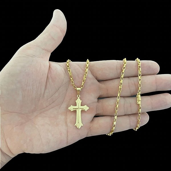 CORRENTE  TIJOLINHO( 1.5MM-70CM) + PINGENTE CRUZ RACIONAIS