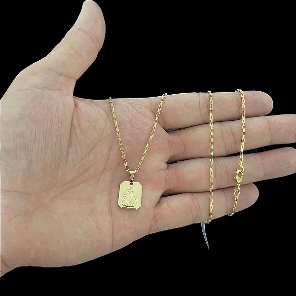 CORRENTE  TIJOLINHO( 1.5MM- 70CM) + PINGENTE NOSSA SENHORA P -  FECHO COM MARCAÇÃO 750  - BANHADO A OURO 18K.