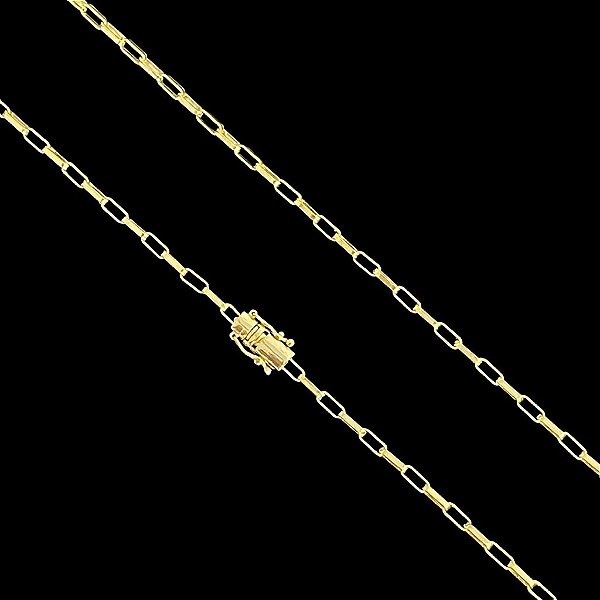 CORRENTE TIJOLINHO ALONGADO (3MM- 70CM) FECHO COM MARCAÇÃO 750 - BANHADO A OURO 18K