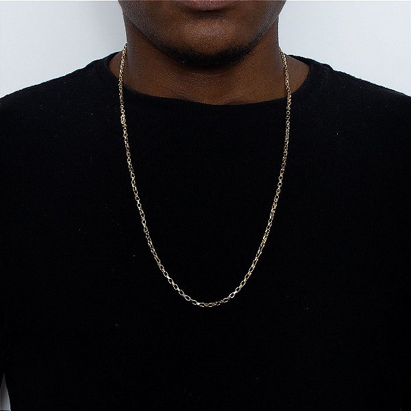 CORRENTE TIJOLINHO FECHO CANHÃO (2MM- 70CM) - BANHO DE OURO 18K