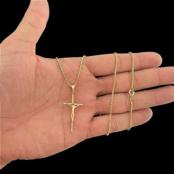 CORRENTE VENEZIANA ( 1.5mm- 70cm) + PINGENTE CRUCIFIXO - BANHO DE OURO 18k