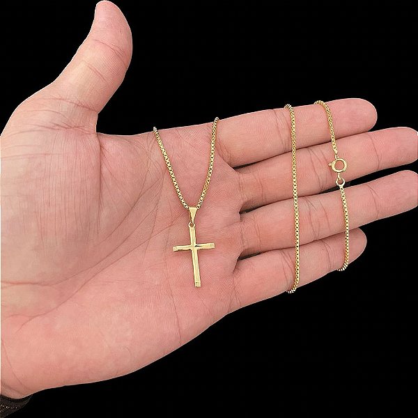 CORRENTE VENEZIANA ( 1.5Mm- 70CM) + PINGENTE CRUCIFIXO DETALHADO  - BANHO DE OURO 18k