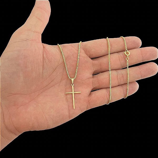 CORRENTE VENEZIANA (1.5mm- 70cm) + PINGENTE CRUZ LISA  - BANHO DE OURO 18k