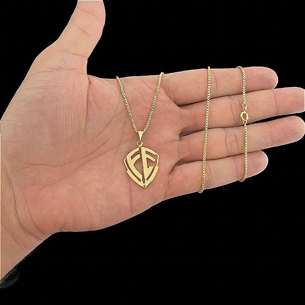 CORRENTE VENEZIANA ( 1.5mm- 70cm) + PINGENTE ESCUDO DA FÉ VAZADO  - BANHO DE OURO 18k