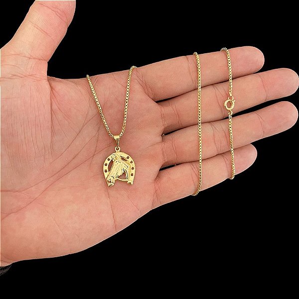 CORRENTE VENEZIANA  (1.5MM- 70CM) + PINGENTE FERRADURA DE CAVALO- BANHADO A OURO 18K.