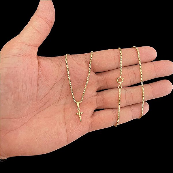 CORRENTE VENEZIANA ( 1.5MM-70CM) + PINGENTE MEDALHA CRUCIFIXO MINI