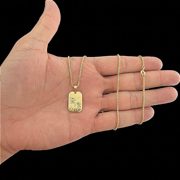 CORRENTE VENEZIANA ( 1.5mm- 70cm) + PINGENTE PLACA DETALHADA CRUCIFIXO   - BANHO DE OURO 18k