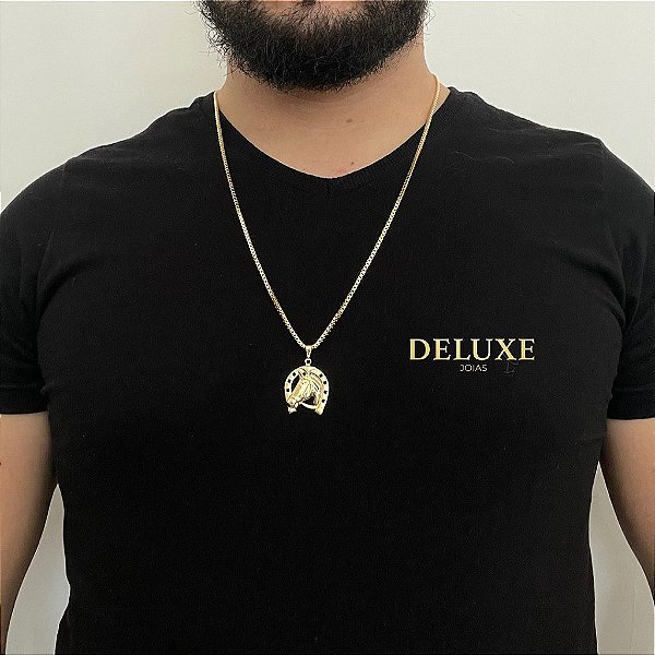 CORRENTE VENEZIANA ( 2.5mm- 70cm) + PINGENTE CARA DE CAVALO - BANHO DE OURO 18k