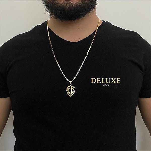 CORRENTE VENEZIANA  (2.5mm- 70cm) + PINGENTE  ESCUDO DA FÉ VAZADO - BANHO DE OURO 18k